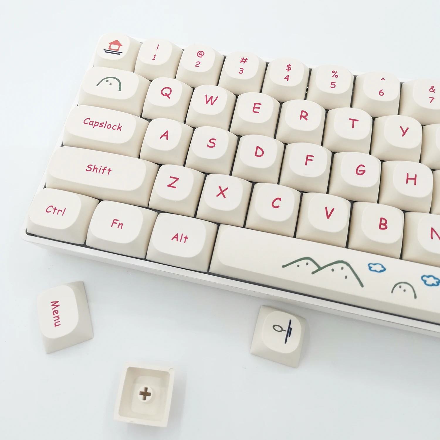 

124 клавиши, колпачки для клавиш с граффити, милые колпачки для клавиш MA Height PBT, пятисторонние колпачки для термосублимации для машинной клавиатуры 68 61, 84, 98 104