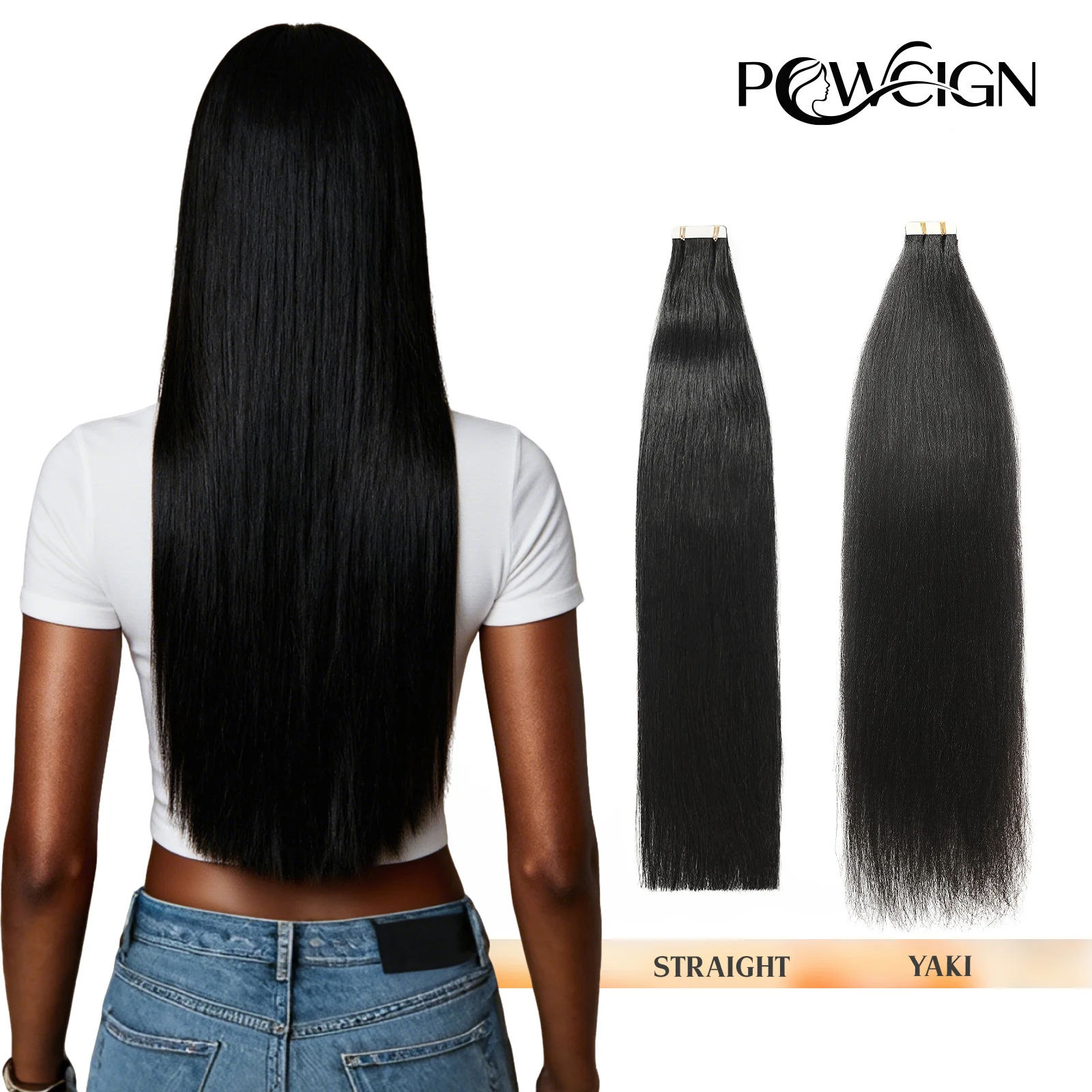 Powcign 12A Лента для наращивания волос, человеческие волосы яки, прямые настоящие натуральные невидимые волосы, уток кожи, прямые бесшовные волосы, 20 шт.