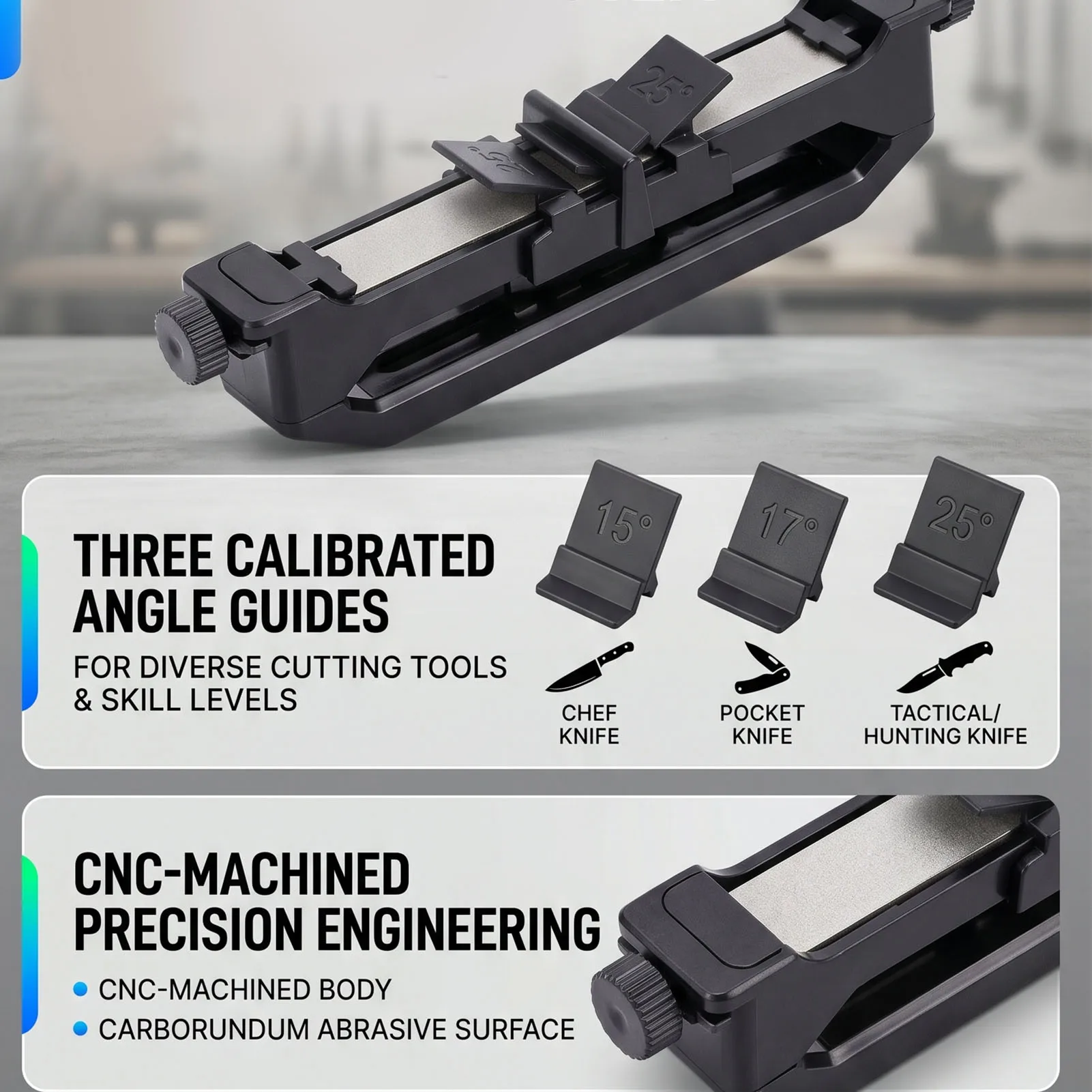 Cutter Sharpener Angle  Kit with 15 17 25 Degree Angle  Creative Sharpening Tool Black Multi Angle Cutter Sharpener