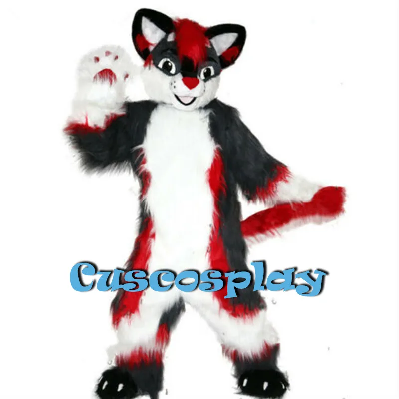 

Red Wolf Husky Dog Long Fur Furry Fox Mascot Costume Fursuit Adult Cartoon Annual Celebration Amusement Parkn