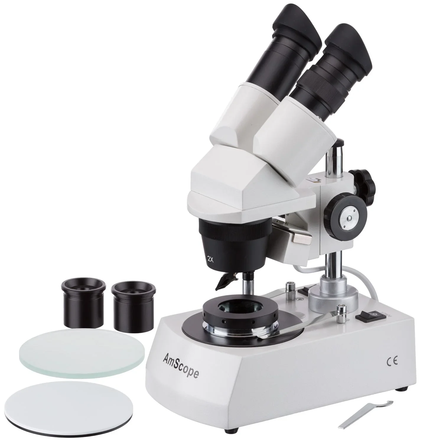 AmScope Compact Jeweler's Darkfield Binocular Stereo Microscope 10X-40X on Metal Pillar Stand+Top&Bottom Halogen Light