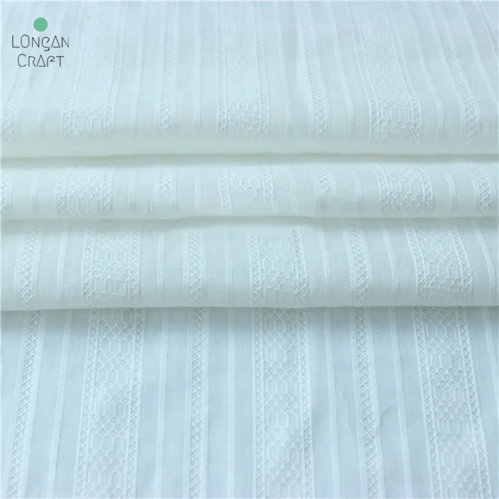 Longan Craft Supplies White Stripes Jacquard Cotton Fabric Dress Shirts Fabric 100% Cotton