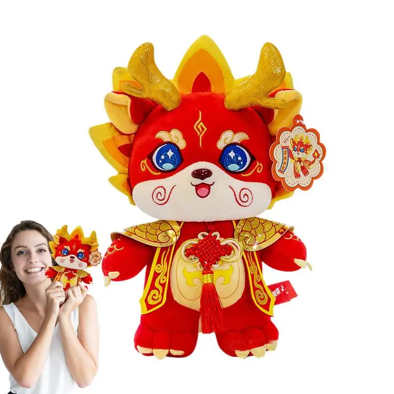 New Year Dragon Figurine Year Of 2024 Dragon Plush Toy Wearing Chinese Knot 11in Cute Dragon Stuffed Animal New Year's Gifts