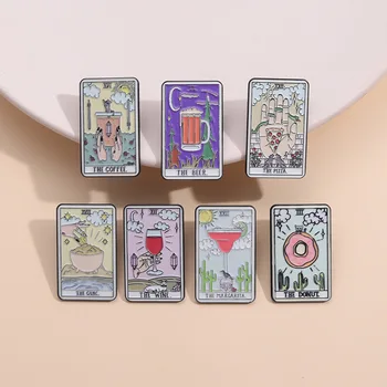맞춤형 커피 레드 와인 도넛 피자 브로치 라펠 배지, 타로 식품 에나멜 핀, 어린이 친구를 위한 재미있는 보석 선물