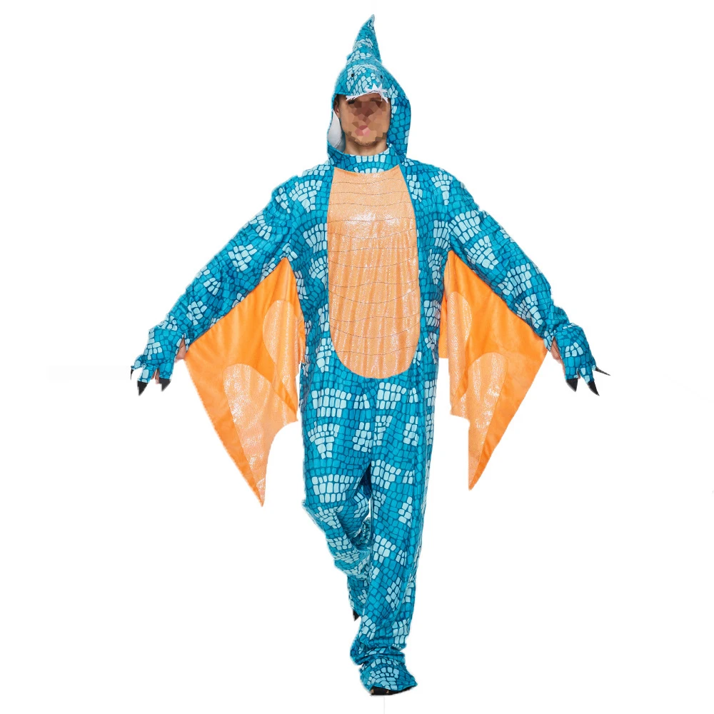 Macacão com capuz de dinossauro para homens adultos, Animal Onesie, Traje Cosplay com Garras, Halloween Carnival Party Suit