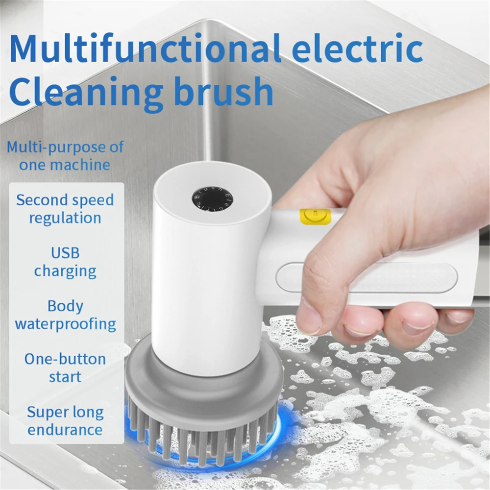 Electric Spin Scrubber Portable Cordless Power Cleaning Brush for Bathroom Kitchen Sink IPX6 Waterproof 2 Rotating Speeds 3 Head