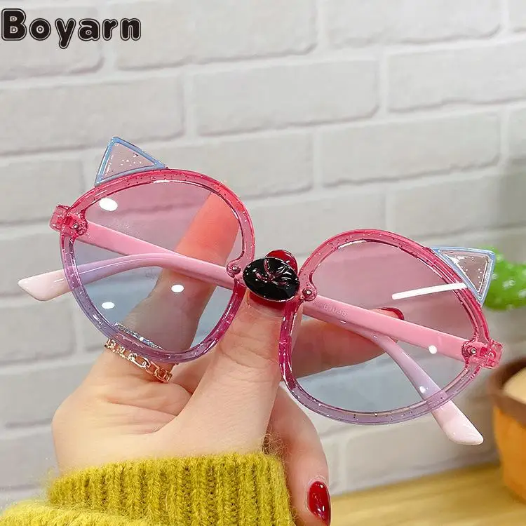 Boyarn New Candy Color Children's Glasses Personality Glitter Powder Decoration Trend Children's Glasses Cute Cartoon Fox Ears S