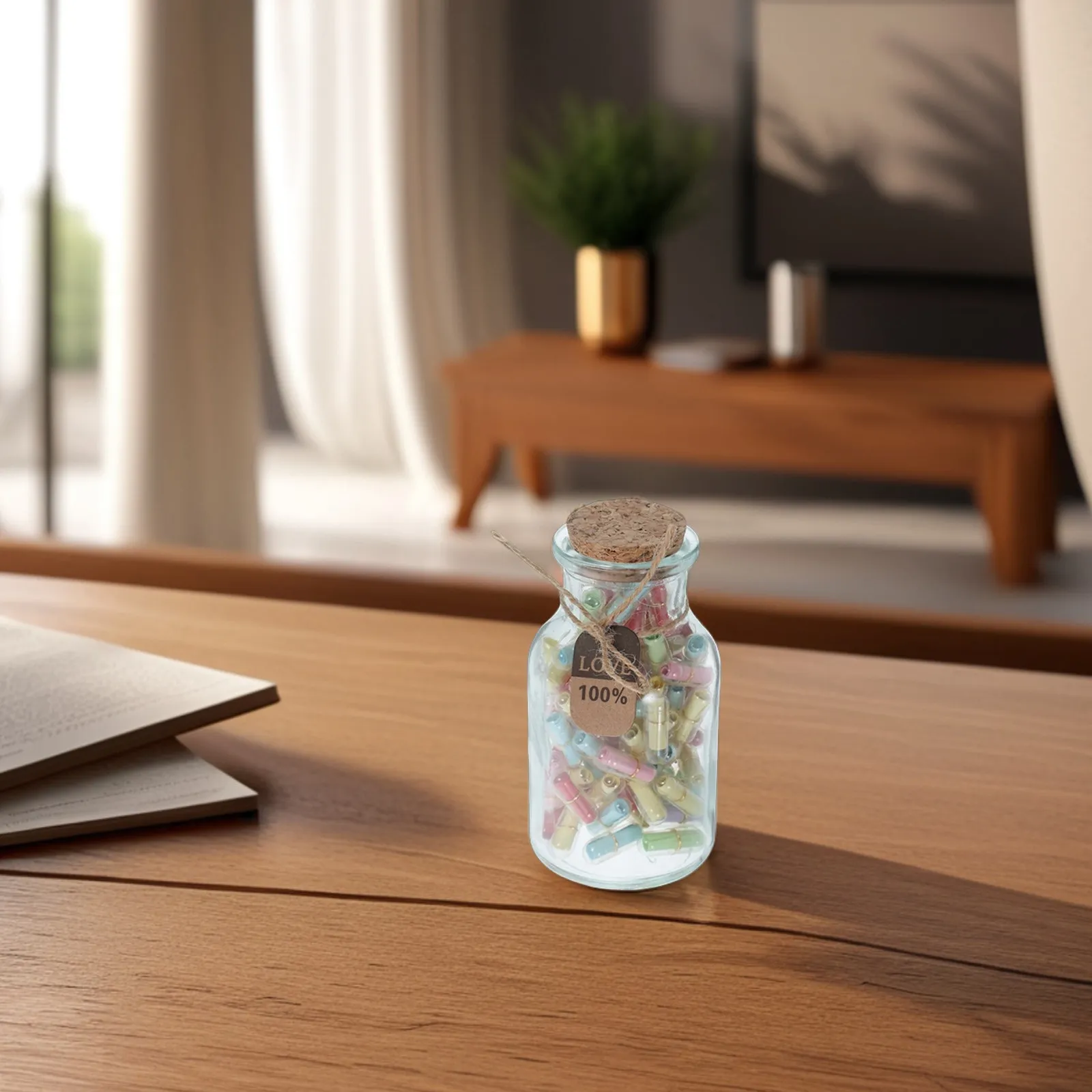 1Set Capsule Decorative Glass Bottles with Cork Lids for Love Notes Wishes DIY Romantic Gifts for Couples