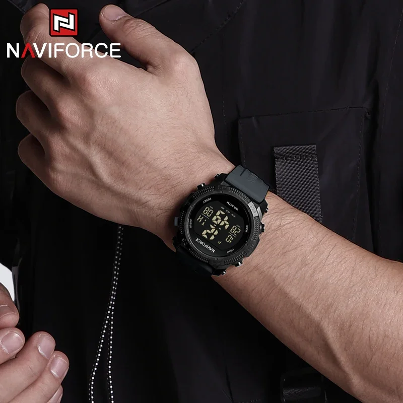 ساعة NAVIFORCE من أفضل العلامات التجارية LCD الرقمية للرجال، منبه للتاريخ والأسبوع، مقاومة للماء، بحزام من السيليكون، ساعة إلكترونية كاجوال عصرية