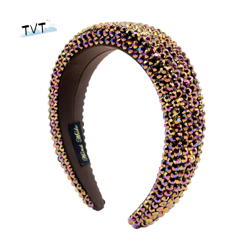 

Bling Bling Wide Brim Full Rhinestone Headband Shiny Handmade Baroque Headdress Padded Design Thickened Hair Accessory Travel