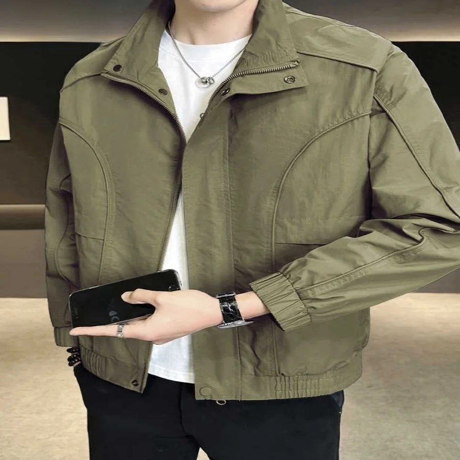 

Slim Fit Men's Casual Jaet Stand Collar Thin Sle Autumn Faion Polyester Fiber Long Sve Zipper Closure Youth Trend