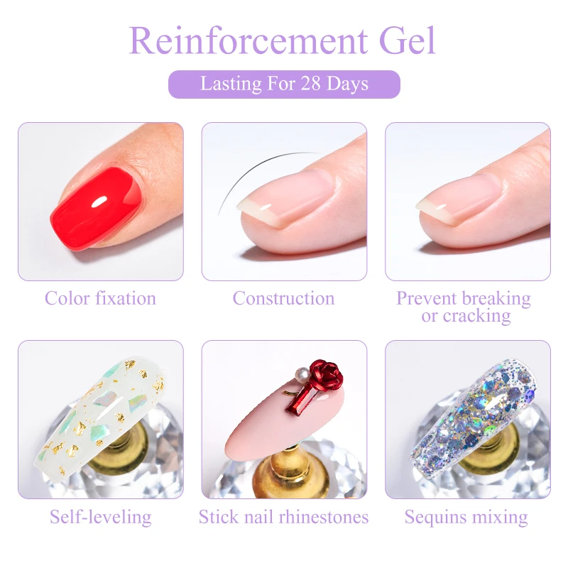 أربعة زنبق 7 مللي تعزيز هلام مسمار البولندية وظيفة هلام قاعدة سميكة هلام معطف فوقي شفاف نقع قبالة الأشعة فوق البنفسجية LED مسمار الفن مانيكير