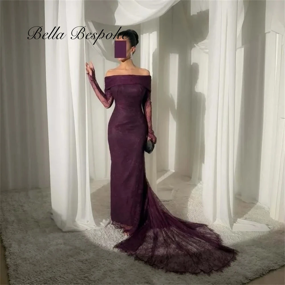 

Brown Evening Dress Customized Strapless Mermaid Sleeves Purple Arabic Prom Wedding Party Gown Vestidos De Gala Robe De Bal
