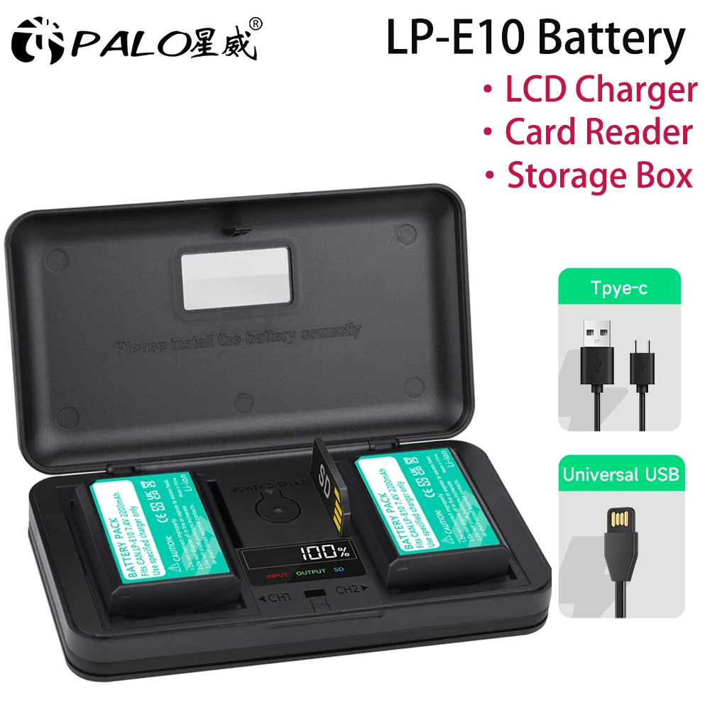 

PALO LP-E10 LPE10 LP E10 camera battery with Charger Case for Canon EOS Rebel T6 T3 T5 4000D 3000D 2000D 1300D 1200D 1100D