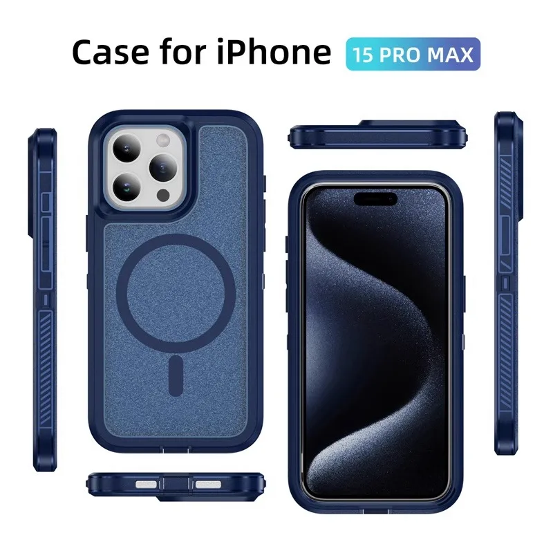 Matte Anti-slip Rugged Armor magnetic phone case for iPhone 15 14 13 12 11 Pro Max magsafe charging shockproof Hybrid hard cover