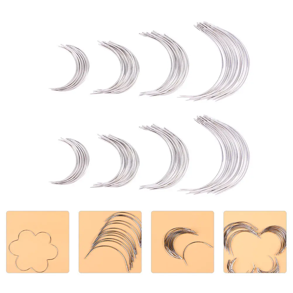 

96Pcs Big Eye Curved Needles Stainless Steel Hand Sewing Making Crafts Tools Sewing Needle Big Eye Needle