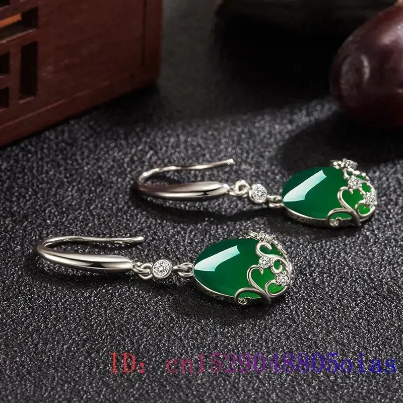 Jade Water droplet Earrings for Women Jadeite Chinese 925 Silver Gemstones Natural Gift Amulet Carved Gemstone Luxury Jewelry