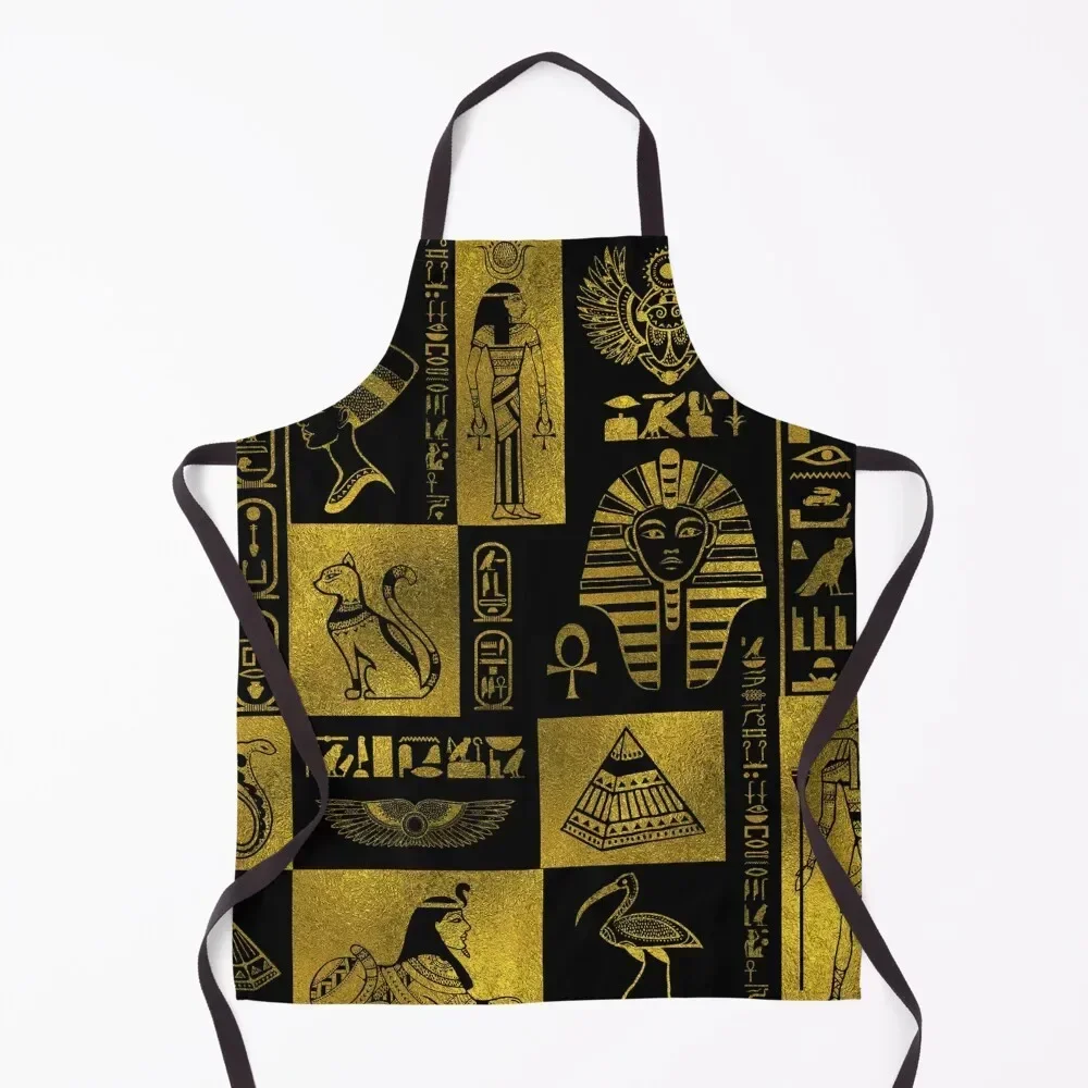 

Egyptian Gold hieroglyphs and symbols collage Apron Kitchen Supplies Idea Goods For Men Apron