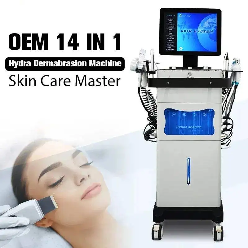 14 IN 1 Hydra Dermabrasion Machine Hydro Diamond Skin Care Water Deep Cleaning Oxygen Facial Aqua Peeling Face Tightening SPA