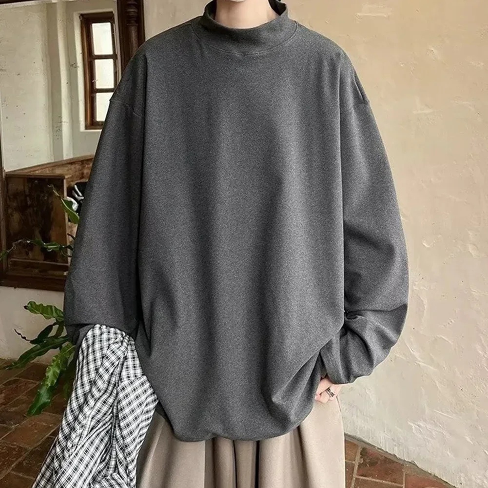 

Casual Sweatshirt Mens Half Turtleneck Sweatshirt Daily Commuting Apricot Streetwear Style Slight Stretch Fabric