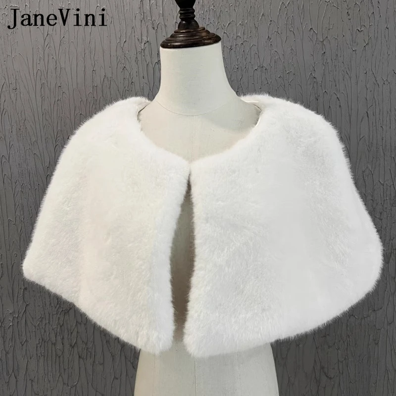 JaneVini Ivory Faux Fur Bridal Shawl Bolero Boda Novia Bruiloft Cape Burgundy Winter Women Cloak Shoulder Shrugs Party Wraps