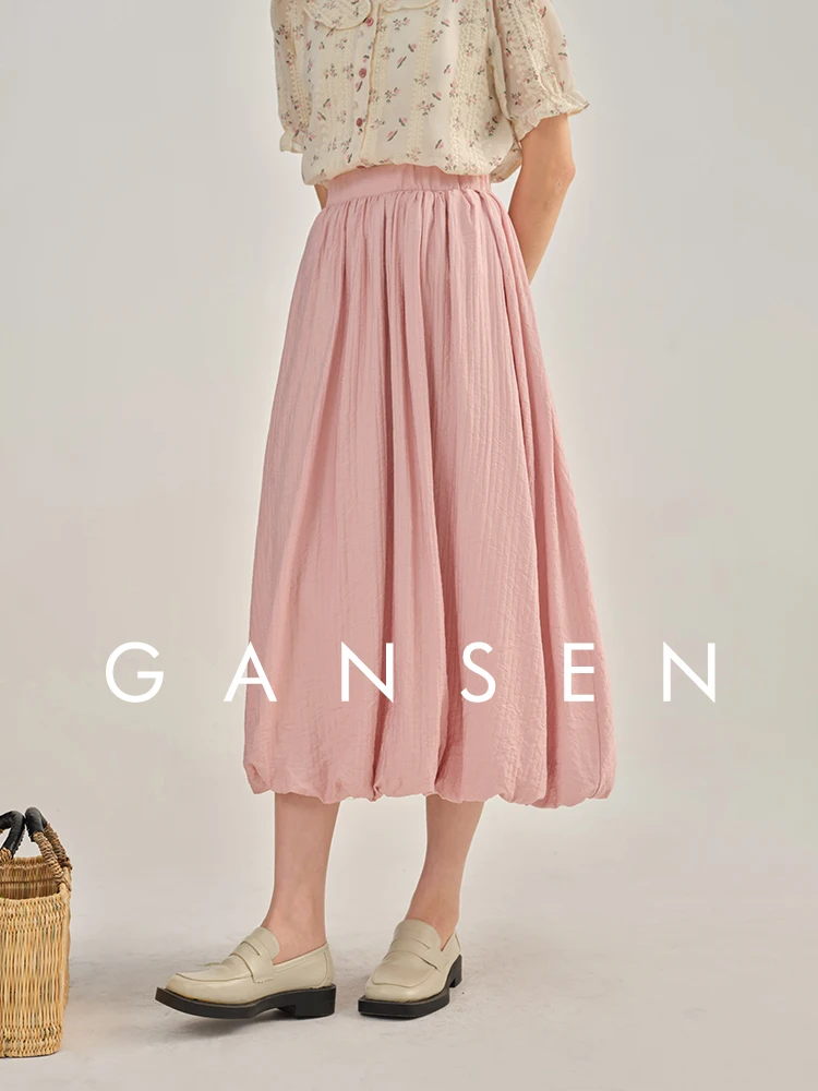 

Розовая плиссированная юбка Gansen с высокой талией, женская, простая, миди, с цветочным принтом, повседневная, летняя, модная, 2024