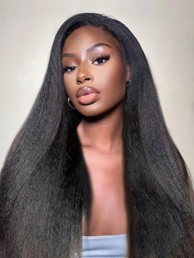 42 Inch 13x4 Lace Front Kinky Straight Wigs 250% Human Hair Hd Transparent Straight Frontal Closure Hair Wigs 5x5 Glueless Wigs