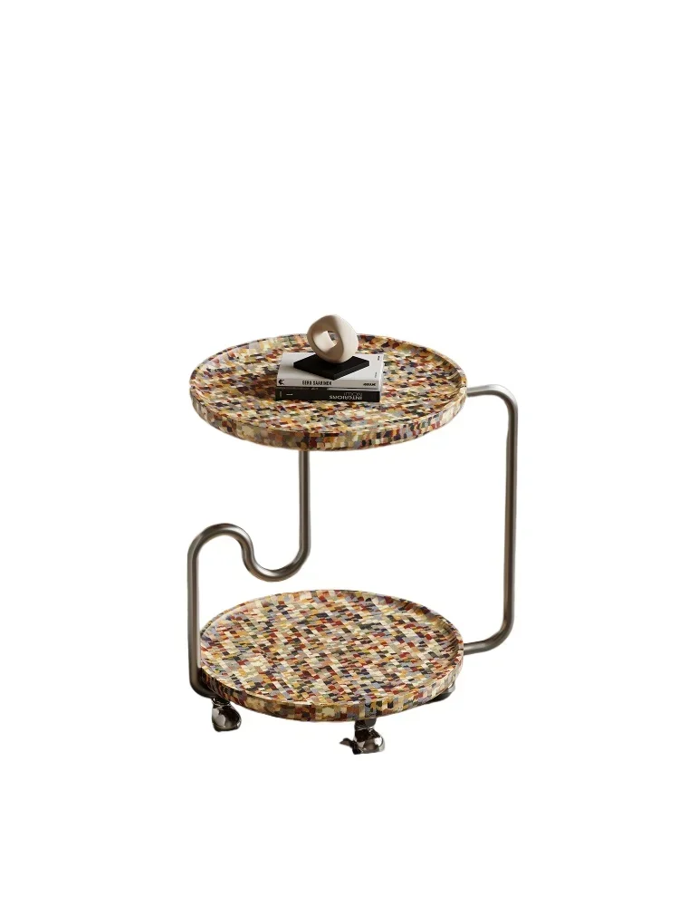 

Italian minimalist art sofa side table light luxury high sense round small coffee table movable