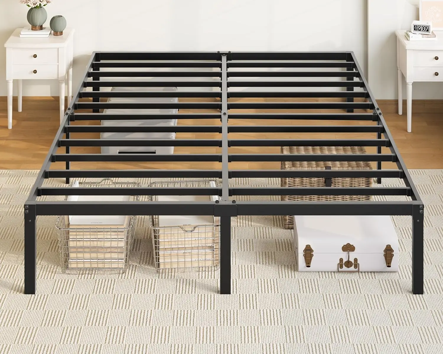 

14 Inch Metal Platform Bed with Storage, No Box Spring Needed, Easy Assembly in Black