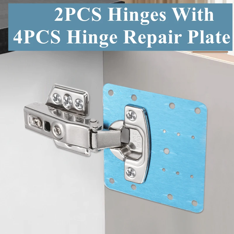 Stainless Steel Cabinet Hinge Repair Plate Kit Full Overlay Hinge Kitchen Cupboard Door Mounting Fixing Plate with Screws 2 Sets