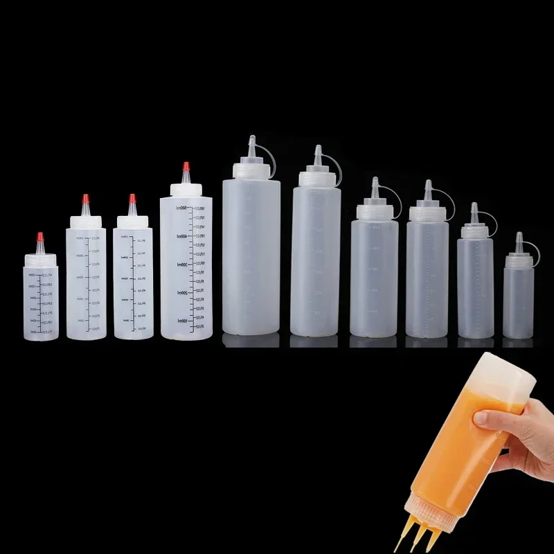 1Pcs 120ml-1000ml PE Plastic Squeeze Bottles Multipurpose Condiment Squirt Bottles Containers For Sauces Ketchup BBQ Syrup Oils