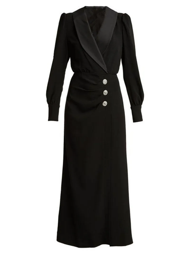 Preto longo feminino terno maxi blazer vestido de baile cetim lapela feito sob medida casamento formal escritório jaqueta casaco outfit vestido de festa