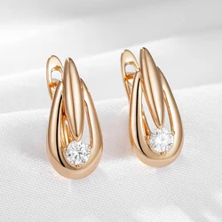 Wbmqda Hot Zircon English Earrings For Women 585 Rose Gold Color Simple Fashion Korean Jewelry High Quality Daily Accessories