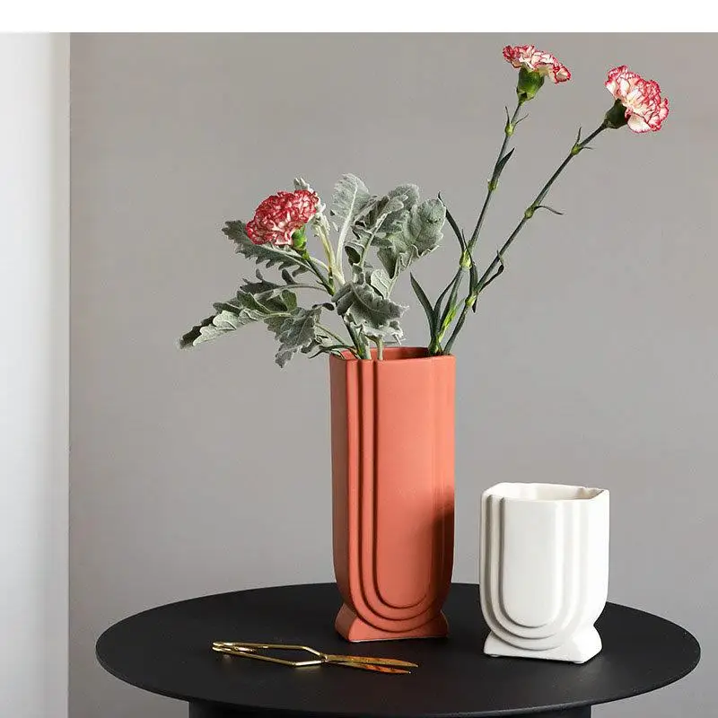 Imagem -02 - Vaso de Cerâmica em Forma de u Listra Vasos de Minimalismo Decoração de Mesa Flores Artificiais Arranjo Floral Decorativo