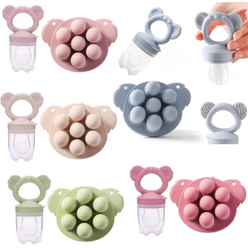 Bebek Koala Meyve Besleyici Seti Gıda Takviyesi Besleyici BPA Ücretsiz Silikon Hemşirelik Besleme Dondurucu Tepsi Sofra Taze Gıda Besleyici