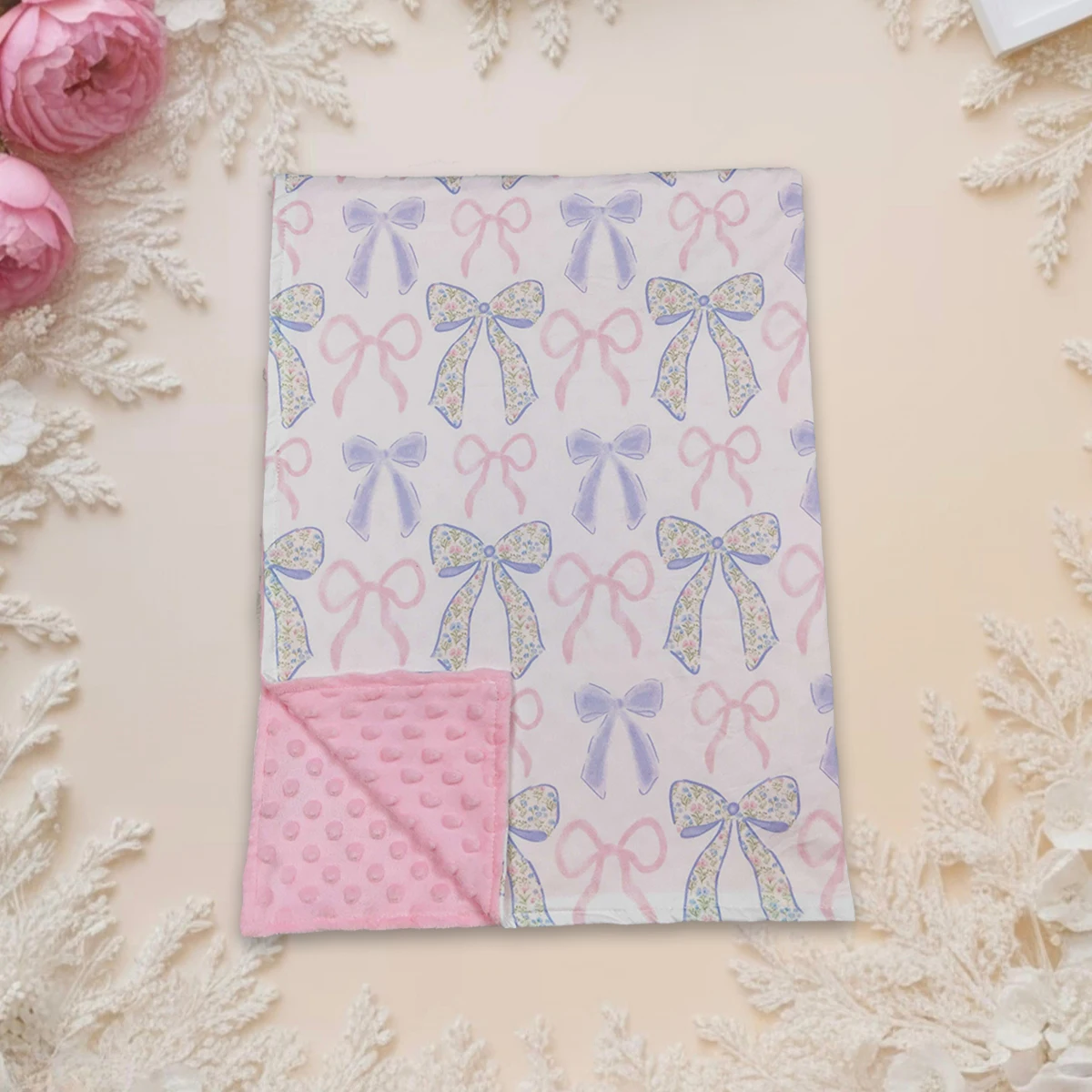 

Baby Minky Blankets Kids Bedding Fleece Pink Blue Bows Print Toddler Flannel Children Plaid Fashion Boutique Soft Thin Quilt