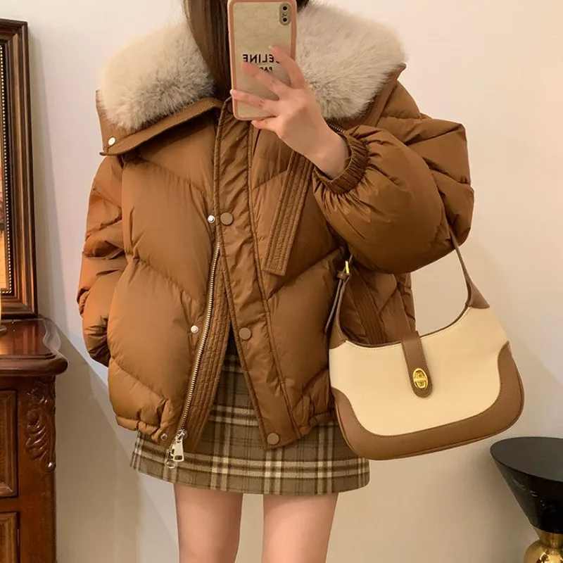 Women's Winter Top Coat Cotton Coat Fur Collar Short Simple Comfortable Loose Casual Design Fashion Soft Niche Versatile Skinny