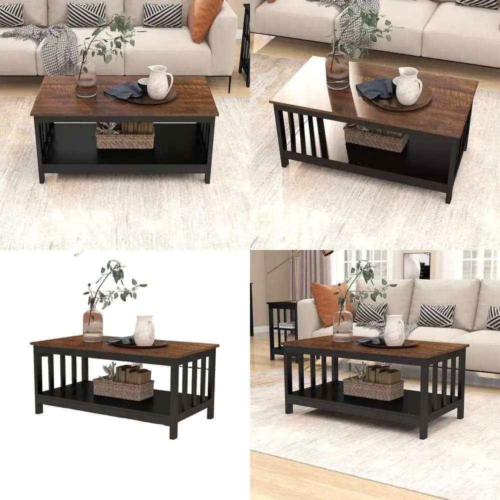 

Черный журнальный столик для гостиной в стиле фермерского дома 40, с полкой для хранения