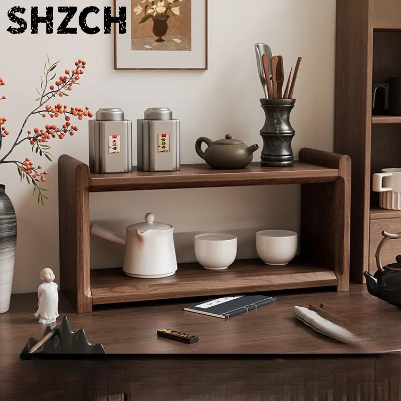 Black Walnut Solid Wood Desk Organizer Tiered Modular Office Rack Desktop Library Book Stand Modern Workspace Storage System