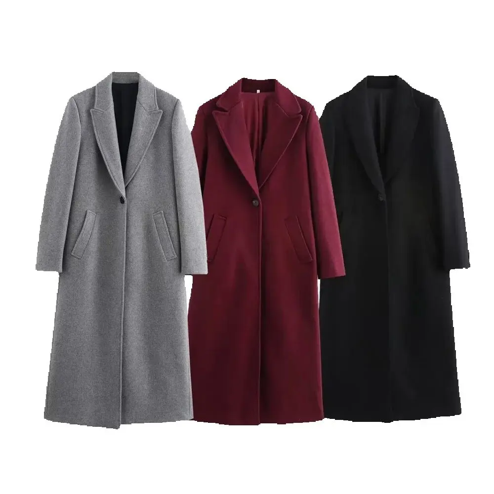 

woolen loose coat with lapel long sleeves pockets buttons slit autumn and winter new style temperament coat
