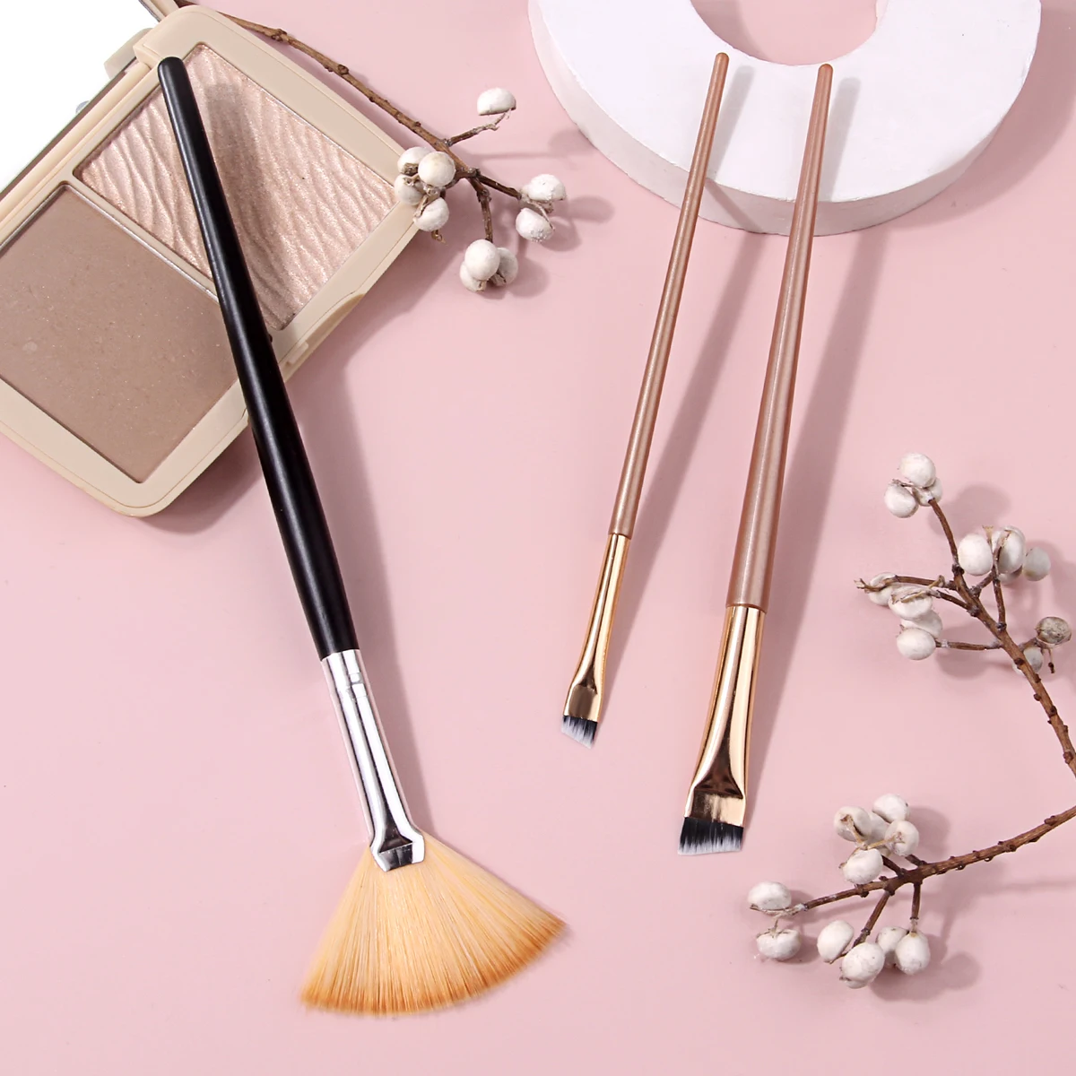 3PCS Fan Highlight Angled Brow Liner Brush Kit Soft Synthetic Cosmetic Tools For Eye Brow Highlight Daily Makeup Ladies Beginner