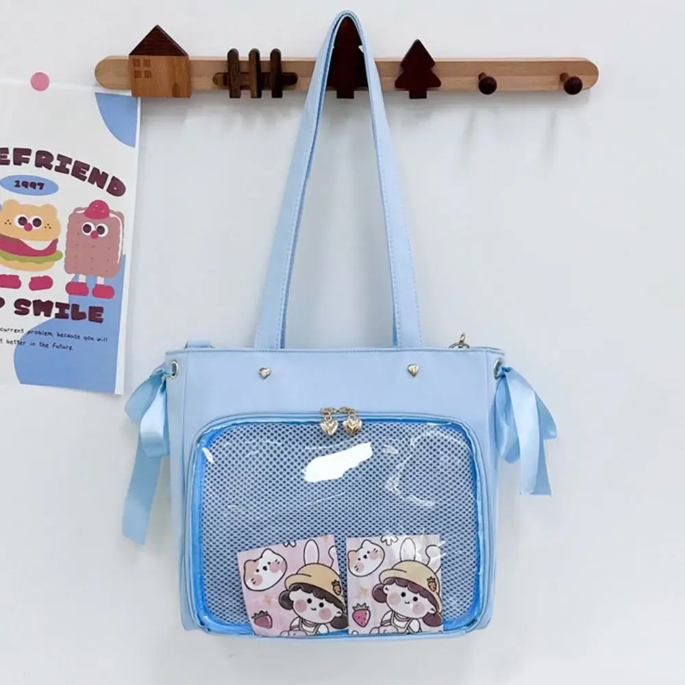 Cute PVC Transparent Itabag Nylon Ballet Style Bow Tote Bag Large Capacity Transparent Ribbon Crossbody Bag Shopping