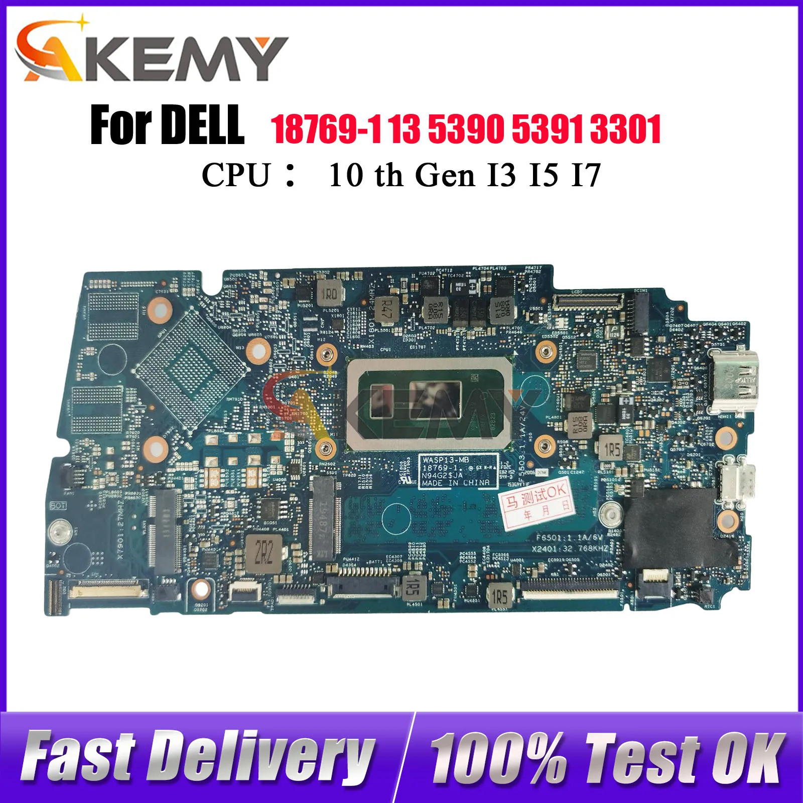 For Dell Latitude 3301 Vostro 5390 5391 7391 Notebook Mainboard WASP13-MB 18769-1 CN-02D48N 0F62D6 01NFHD Tested OK