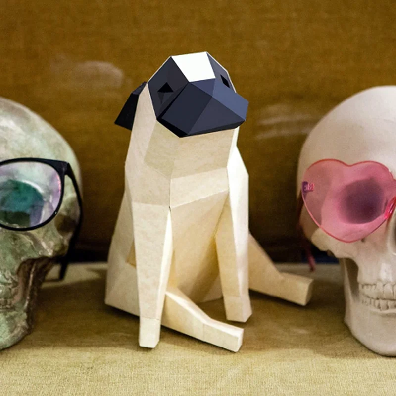 

Pug Animal Pet Dog Paper Model Home Decor Room Floor Ornament Desk Decoration Papercraft 3D DIY Puzzles Hand Made Creative Toys