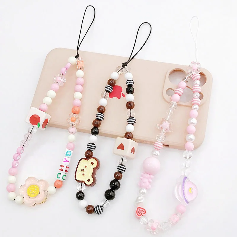 JOLanyard de téléphone de fleur d\'ours pour des femmes, perle simple, papillon perlé, tulipe, étui de téléphone, UL, nouveaux accessoires de bijoux,