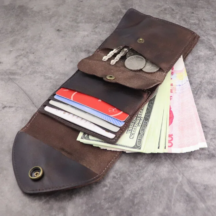 Wallet Men's Three-fold Large-capacity First-layer Vegetable Tanned Leather Wallet Japanese Multi-functional Wallets Coin Purse