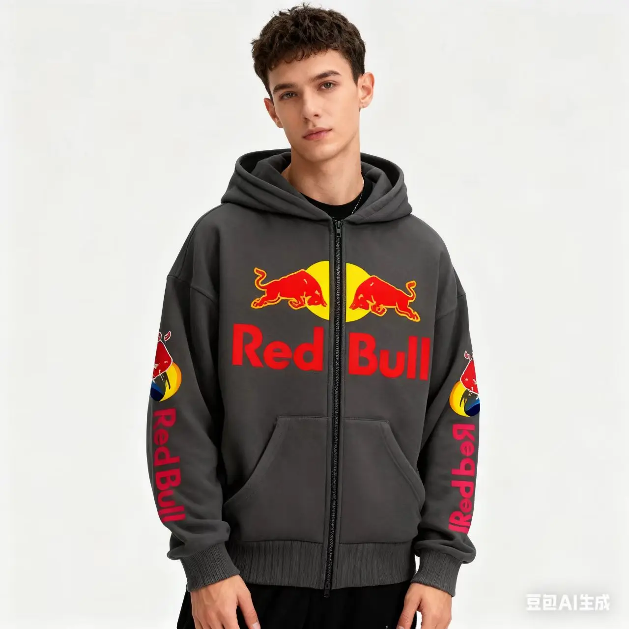 

New Men's Autumn/Winter Red Bull Sports Fashion Zipper Hoodie with Hooded Mask Zipper Design Sports Jacket Outdoor Activities