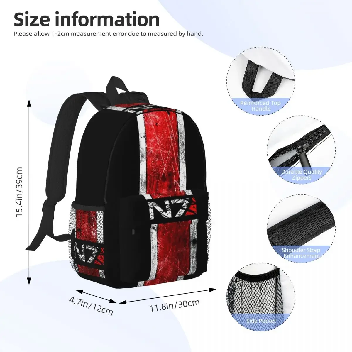 Mass Effect - N7 Backpacks Boys Girls Bookbag Cartoon Children School Bags Travel Rucksack Shoulder Bag Large Capacity