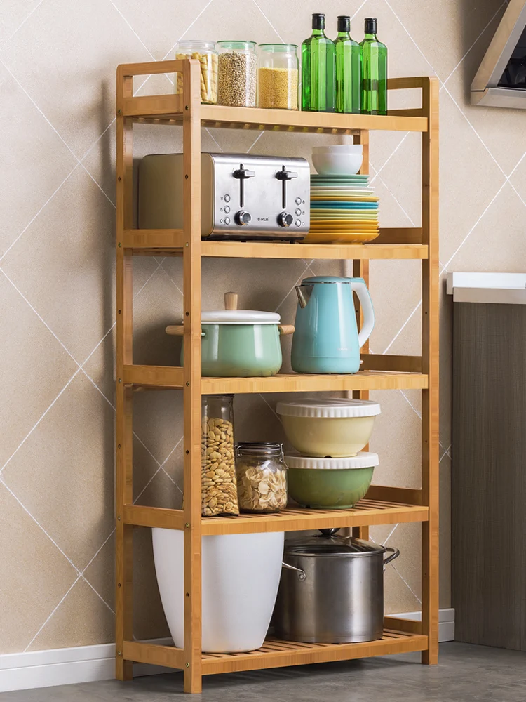 Trojan horse storage shelf floor-to-ceiling bamboo simple living room bookshelf bathroom bathroom bedroom storage shelf
