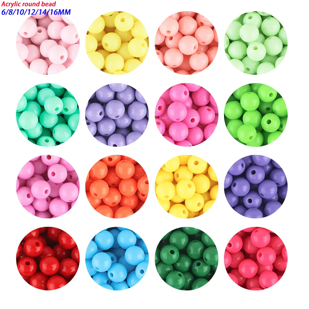 6/8/10/12/14/16MM Round Acrylic Beads Loose Spacer Beads For Jewelry Making DIY Charms Bracelets Necklace Accessory